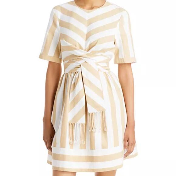 STAUD Dresses & Skirts - Staud York Cotton-Linen Dress Cream and Beige Size XS